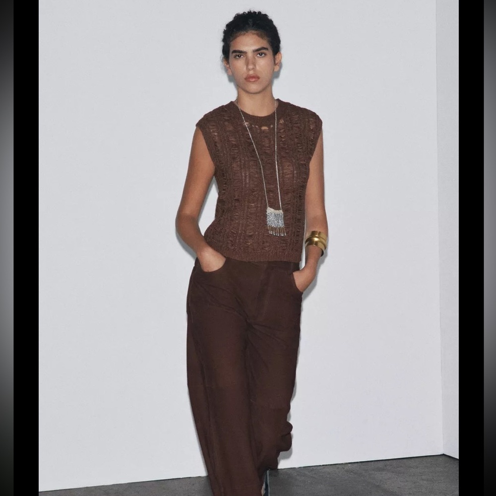 Zara ribbon Knit top, brown - Picture 12 of 15